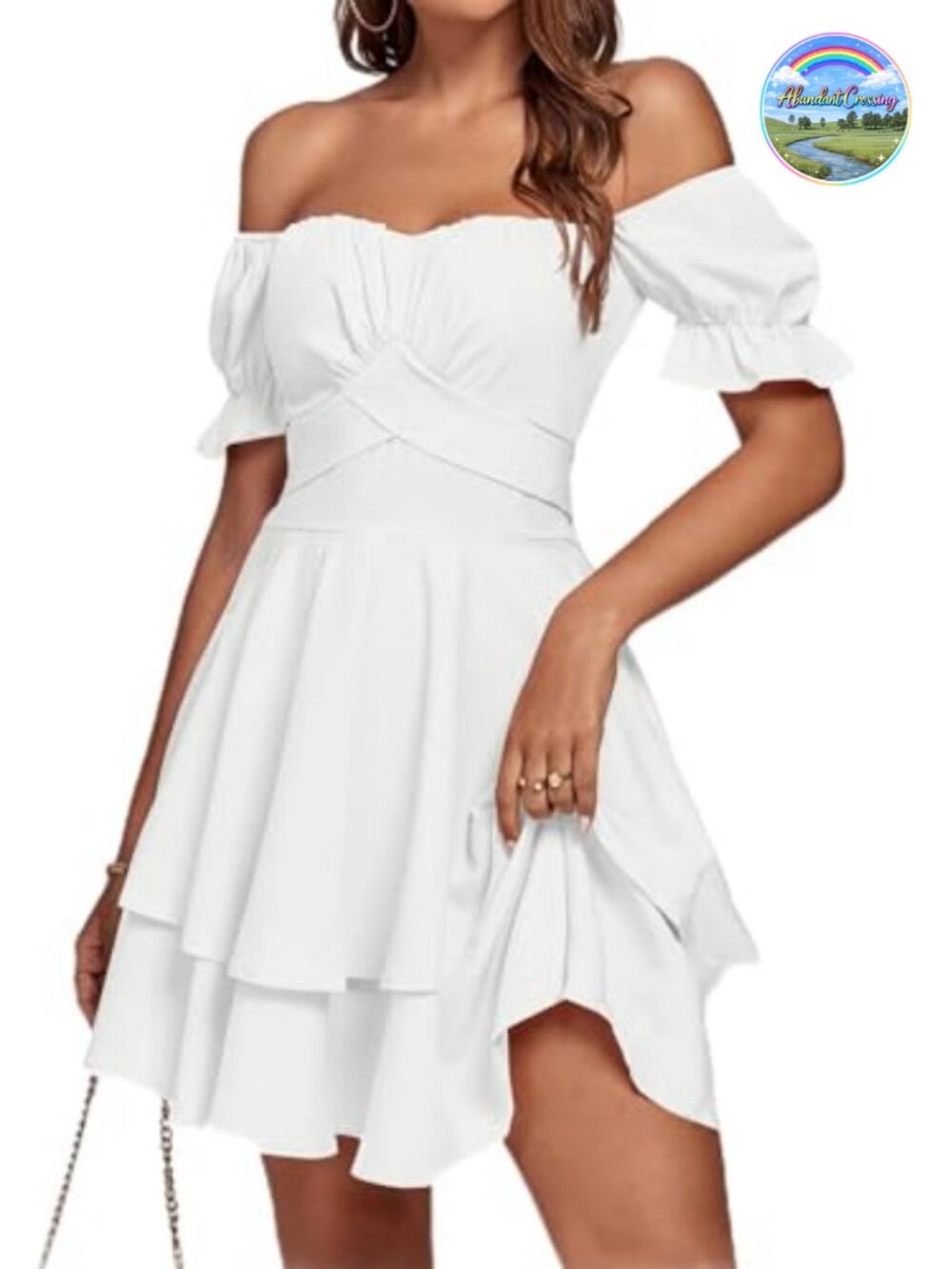 Off Shoulder Ruffle Hem Mini Dress Ruched Bust Tie Back Wrap